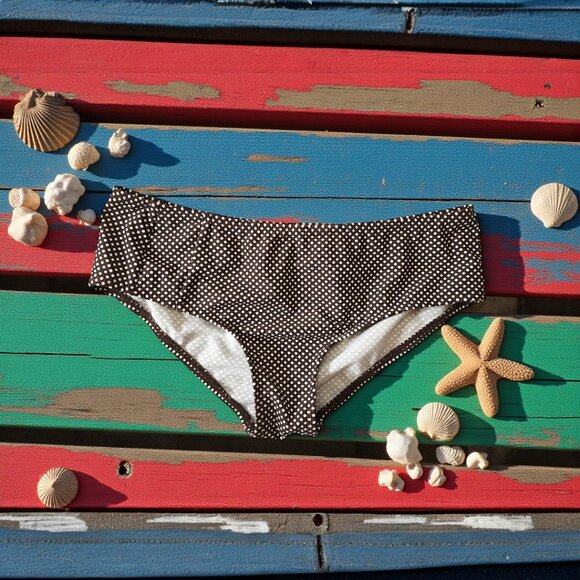 VTG Off the Coast Brown Polka Dot Bikini Bottom – Size 11 High Waist Retro Swim - Picture 1 of 8